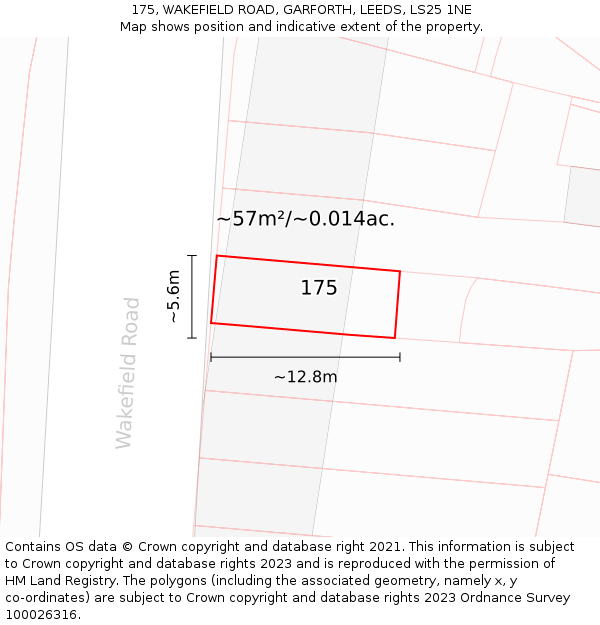 175, WAKEFIELD ROAD, GARFORTH, LEEDS, LS25 1NE: Plot and title map