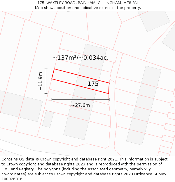 175, WAKELEY ROAD, RAINHAM, GILLINGHAM, ME8 8NJ: Plot and title map