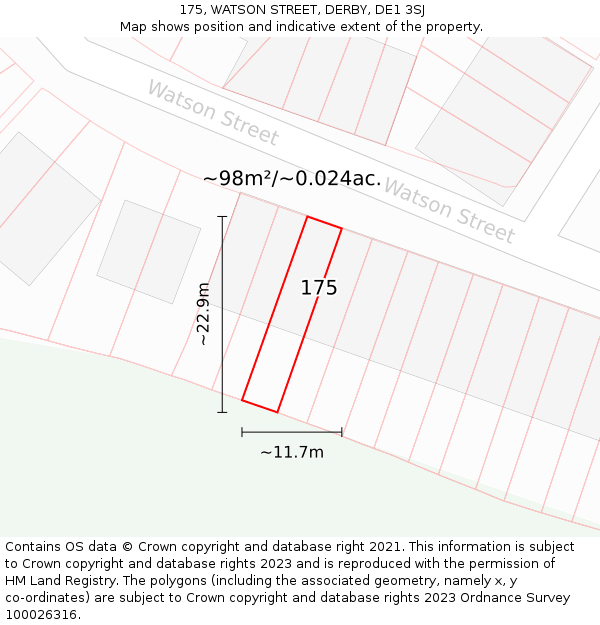 175, WATSON STREET, DERBY, DE1 3SJ: Plot and title map