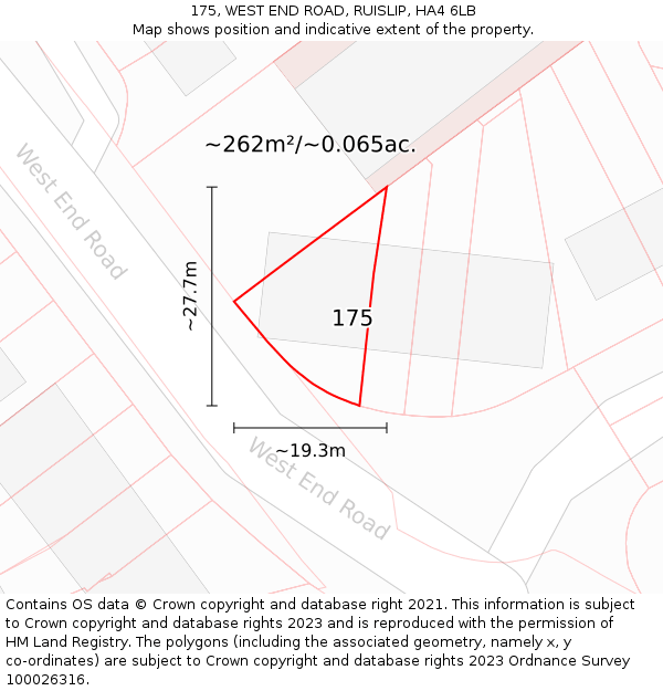 175, WEST END ROAD, RUISLIP, HA4 6LB: Plot and title map