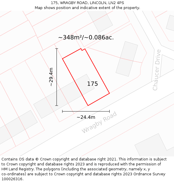 175, WRAGBY ROAD, LINCOLN, LN2 4PS: Plot and title map