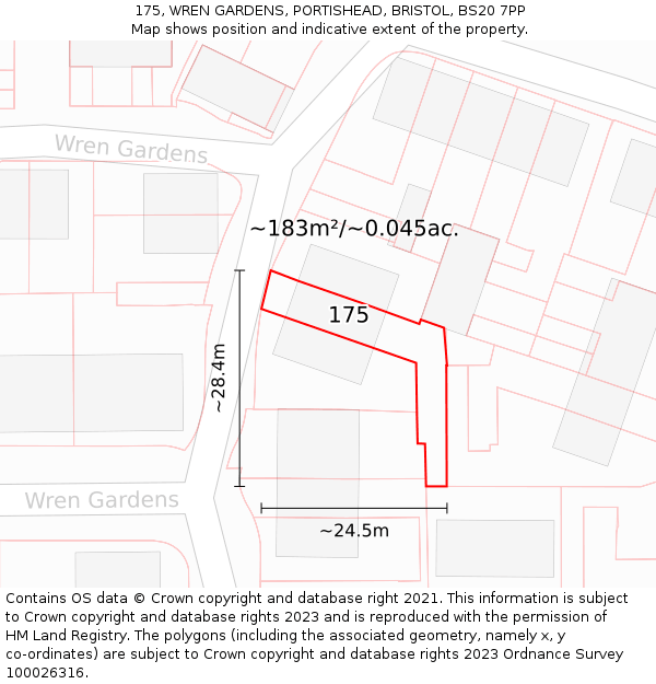 175, WREN GARDENS, PORTISHEAD, BRISTOL, BS20 7PP: Plot and title map