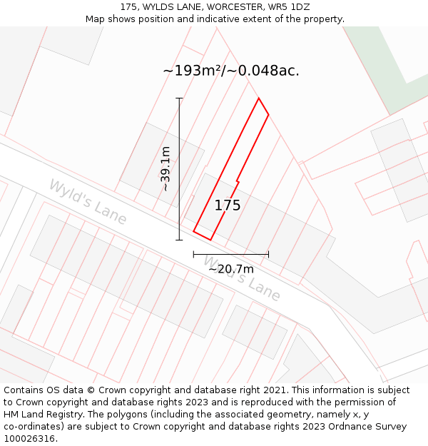 175, WYLDS LANE, WORCESTER, WR5 1DZ: Plot and title map