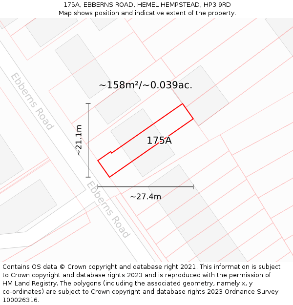 175A, EBBERNS ROAD, HEMEL HEMPSTEAD, HP3 9RD: Plot and title map