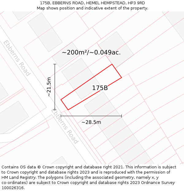175B, EBBERNS ROAD, HEMEL HEMPSTEAD, HP3 9RD: Plot and title map