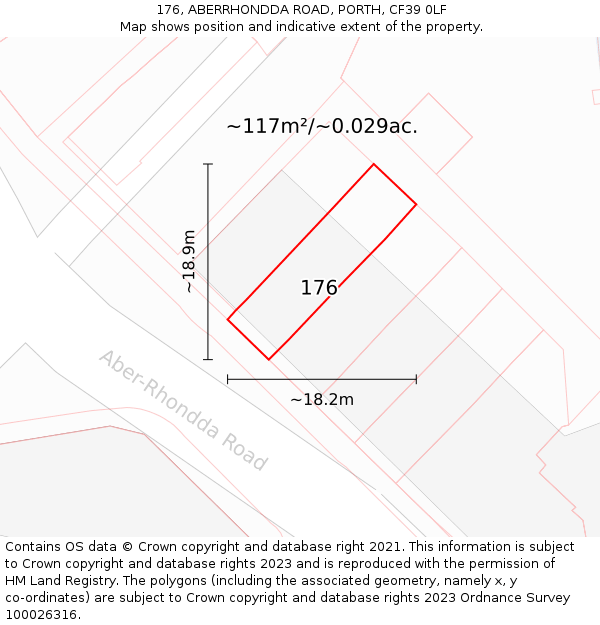 176, ABERRHONDDA ROAD, PORTH, CF39 0LF: Plot and title map
