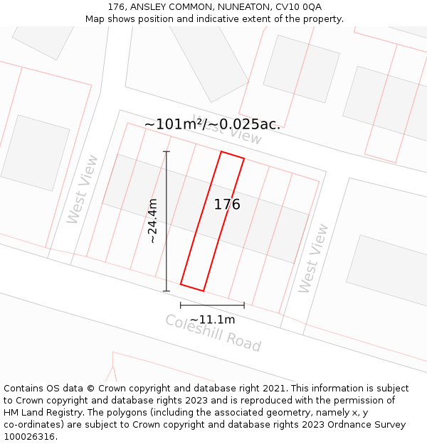 176, ANSLEY COMMON, NUNEATON, CV10 0QA: Plot and title map
