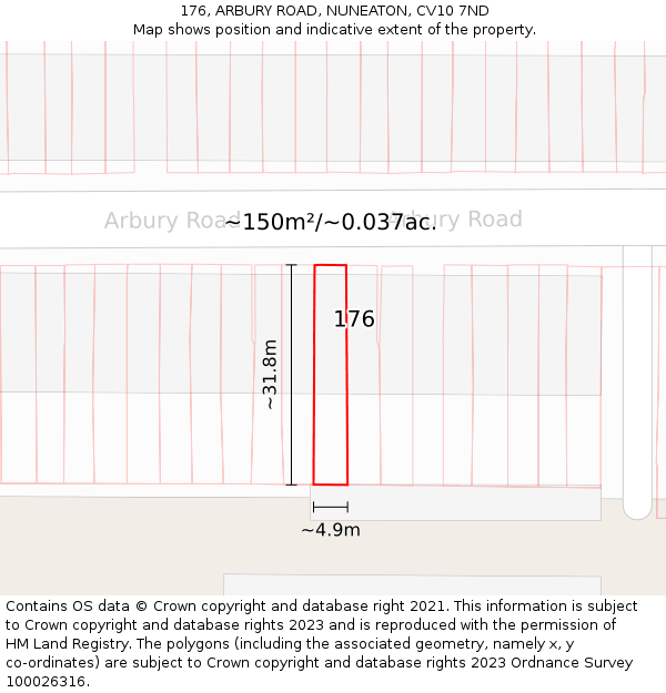 176, ARBURY ROAD, NUNEATON, CV10 7ND: Plot and title map