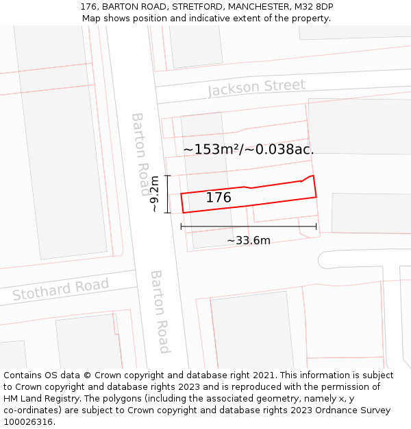 176, BARTON ROAD, STRETFORD, MANCHESTER, M32 8DP: Plot and title map