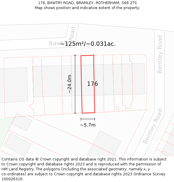 176, BAWTRY ROAD, BRAMLEY, ROTHERHAM, S66 2TS: Plot and title map