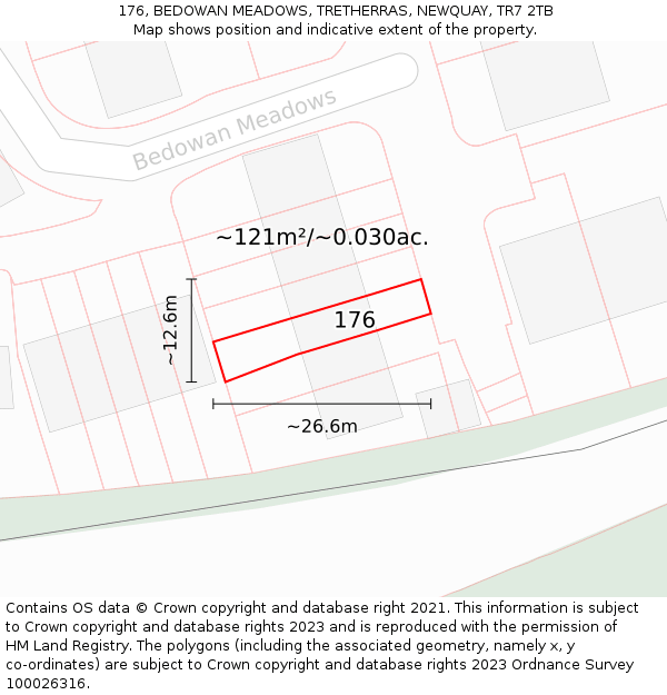 176, BEDOWAN MEADOWS, TRETHERRAS, NEWQUAY, TR7 2TB: Plot and title map