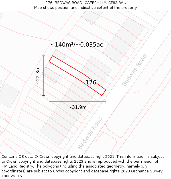 176, BEDWAS ROAD, CAERPHILLY, CF83 3AU: Plot and title map