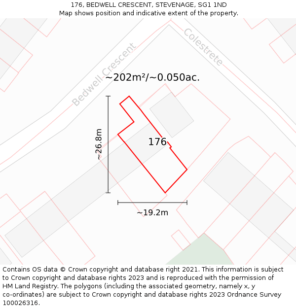 176, BEDWELL CRESCENT, STEVENAGE, SG1 1ND: Plot and title map