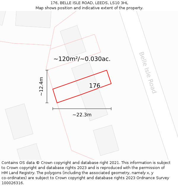 176, BELLE ISLE ROAD, LEEDS, LS10 3HL: Plot and title map