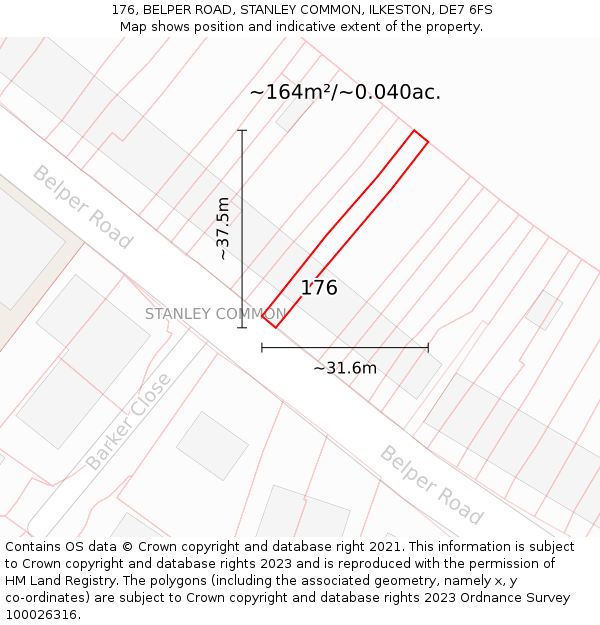 176, BELPER ROAD, STANLEY COMMON, ILKESTON, DE7 6FS: Plot and title map