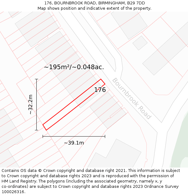 176, BOURNBROOK ROAD, BIRMINGHAM, B29 7DD: Plot and title map