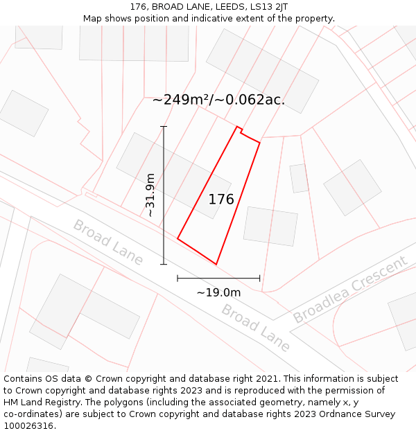 176, BROAD LANE, LEEDS, LS13 2JT: Plot and title map