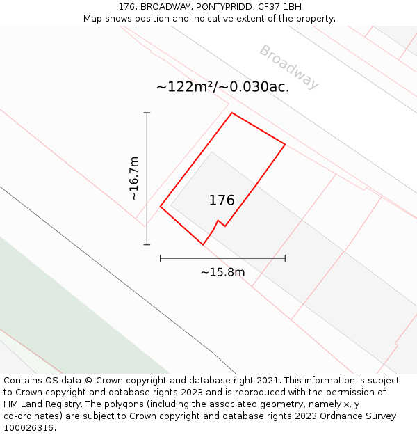 176, BROADWAY, PONTYPRIDD, CF37 1BH: Plot and title map