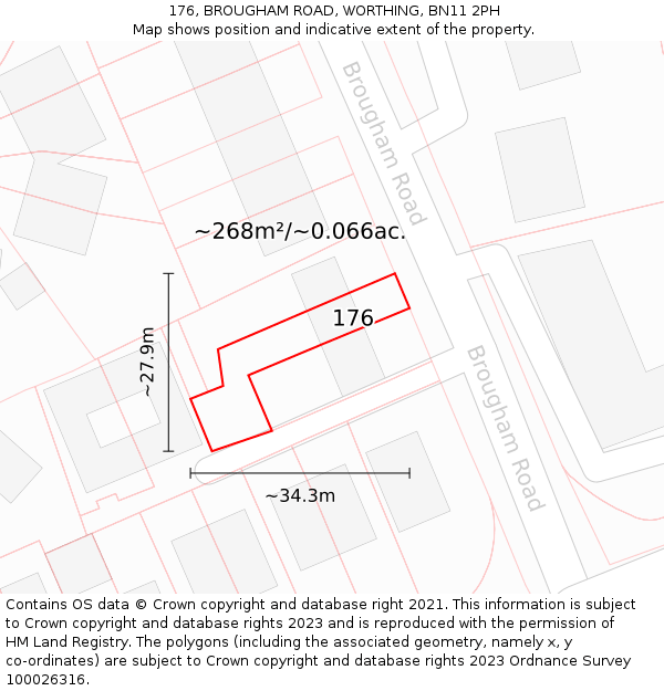176, BROUGHAM ROAD, WORTHING, BN11 2PH: Plot and title map