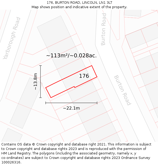 176, BURTON ROAD, LINCOLN, LN1 3LT: Plot and title map