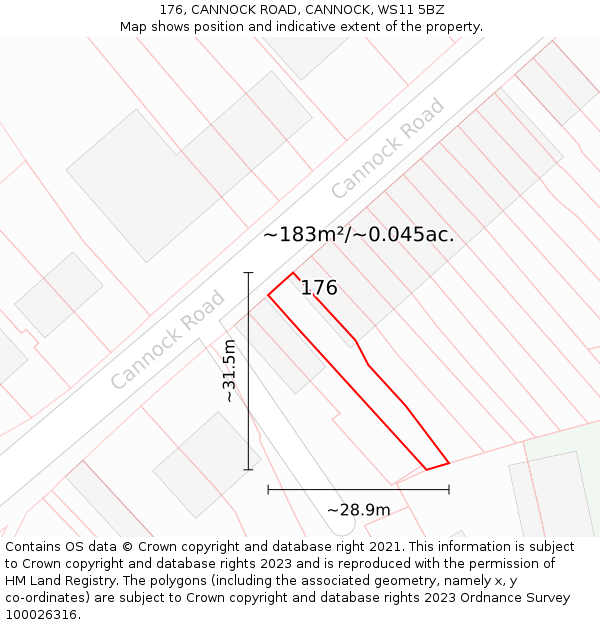 176, CANNOCK ROAD, CANNOCK, WS11 5BZ: Plot and title map