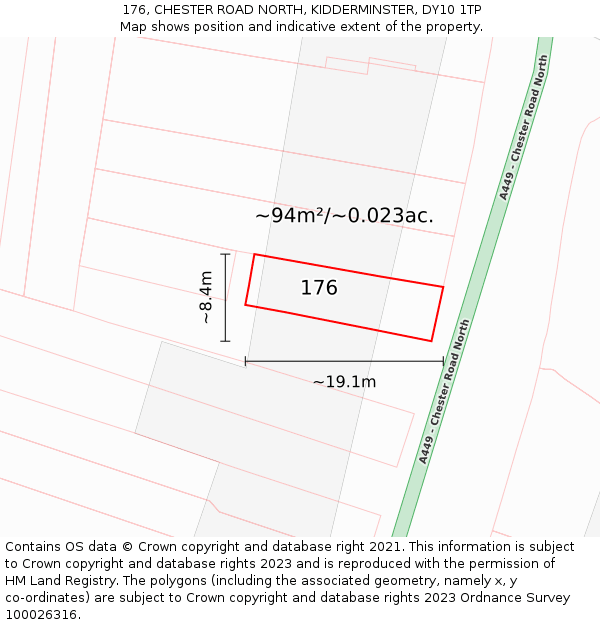 176, CHESTER ROAD NORTH, KIDDERMINSTER, DY10 1TP: Plot and title map