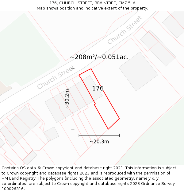 176, CHURCH STREET, BRAINTREE, CM7 5LA: Plot and title map