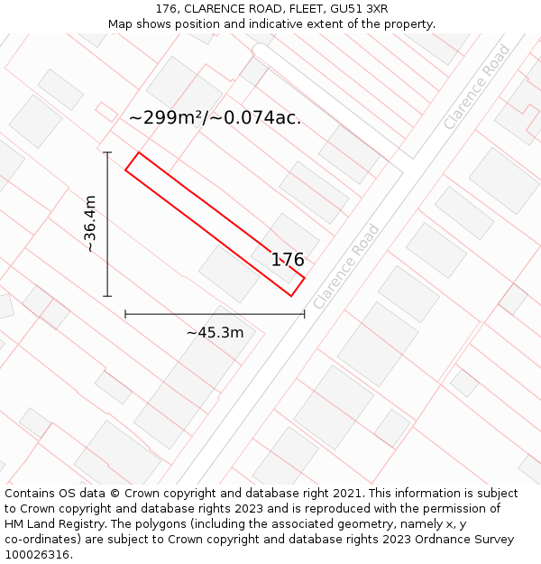 176, CLARENCE ROAD, FLEET, GU51 3XR: Plot and title map