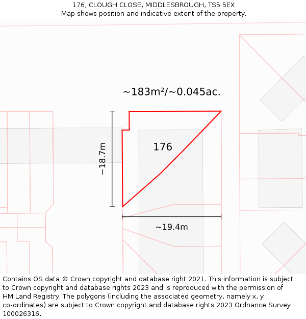 176, CLOUGH CLOSE, MIDDLESBROUGH, TS5 5EX: Plot and title map