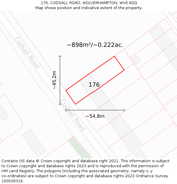 176, CODSALL ROAD, WOLVERHAMPTON, WV6 9QQ: Plot and title map