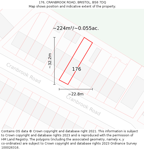 176, CRANBROOK ROAD, BRISTOL, BS6 7DQ: Plot and title map