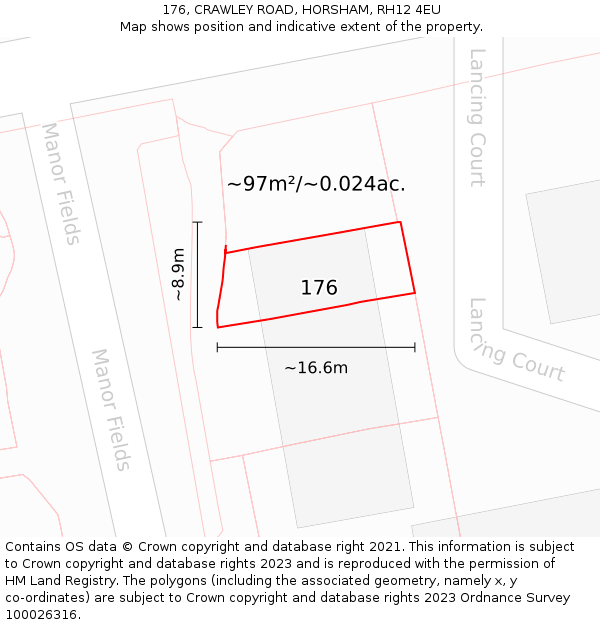176, CRAWLEY ROAD, HORSHAM, RH12 4EU: Plot and title map