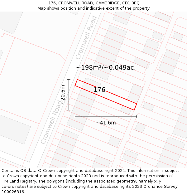 176, CROMWELL ROAD, CAMBRIDGE, CB1 3EQ: Plot and title map