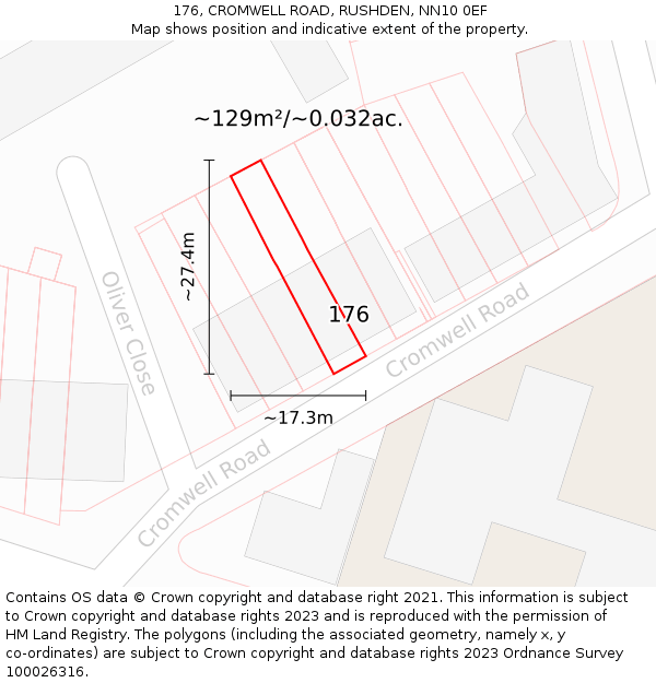 176, CROMWELL ROAD, RUSHDEN, NN10 0EF: Plot and title map