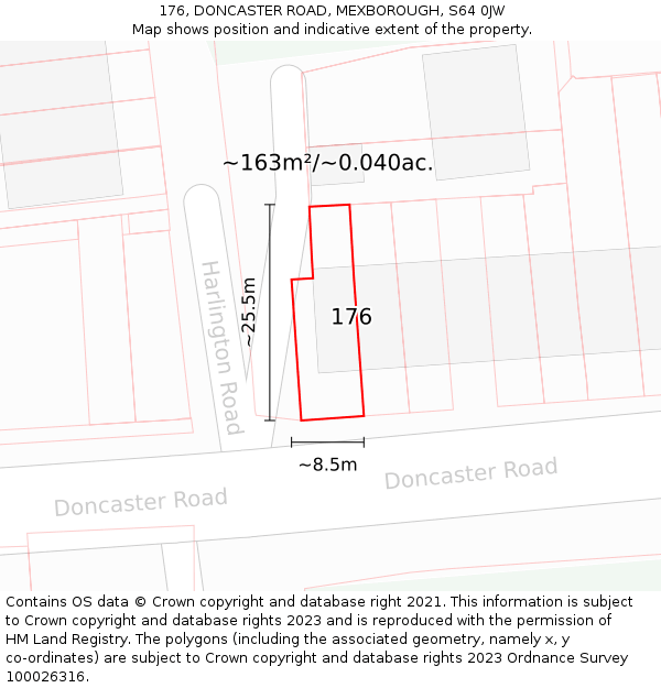 176, DONCASTER ROAD, MEXBOROUGH, S64 0JW: Plot and title map