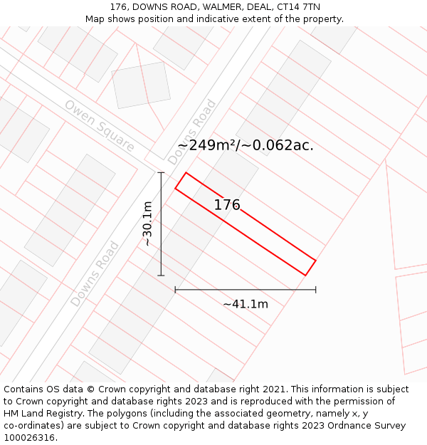 176, DOWNS ROAD, WALMER, DEAL, CT14 7TN: Plot and title map