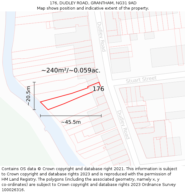 176, DUDLEY ROAD, GRANTHAM, NG31 9AD: Plot and title map