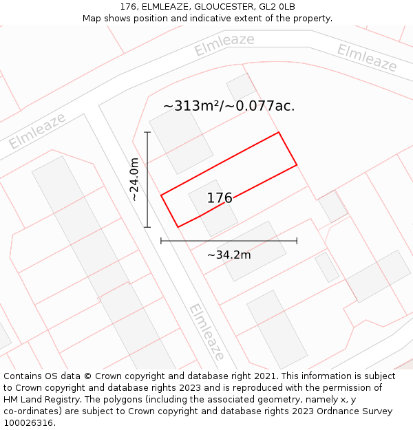 176, ELMLEAZE, GLOUCESTER, GL2 0LB: Plot and title map
