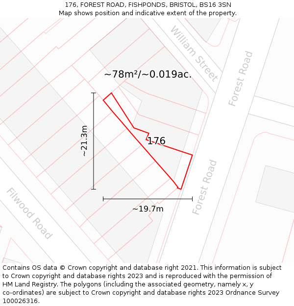 176, FOREST ROAD, FISHPONDS, BRISTOL, BS16 3SN: Plot and title map