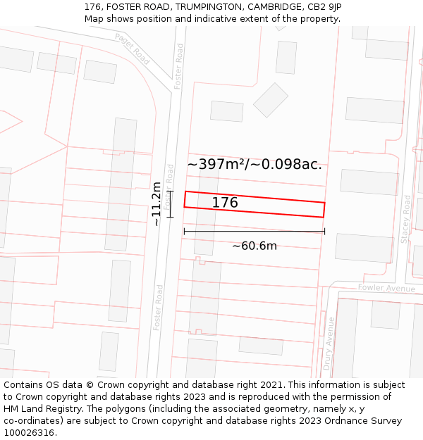 176, FOSTER ROAD, TRUMPINGTON, CAMBRIDGE, CB2 9JP: Plot and title map