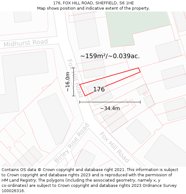 176, FOX HILL ROAD, SHEFFIELD, S6 1HE: Plot and title map