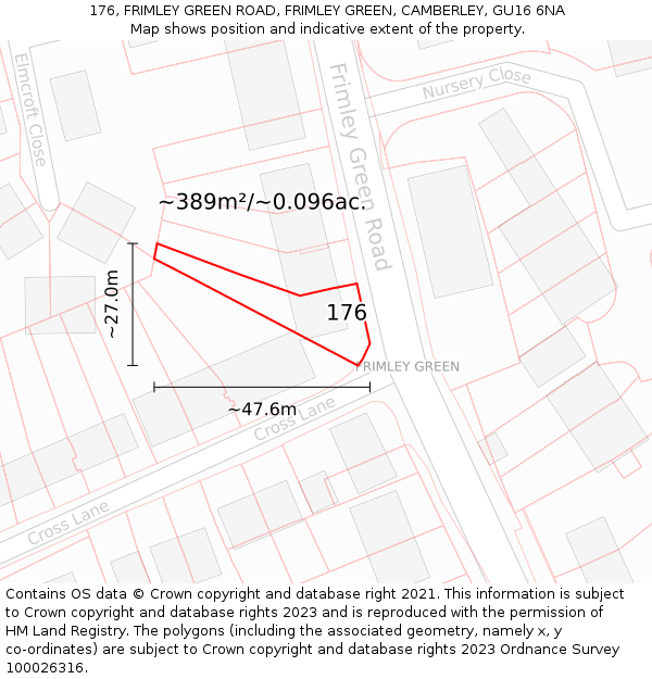 176, FRIMLEY GREEN ROAD, FRIMLEY GREEN, CAMBERLEY, GU16 6NA: Plot and title map