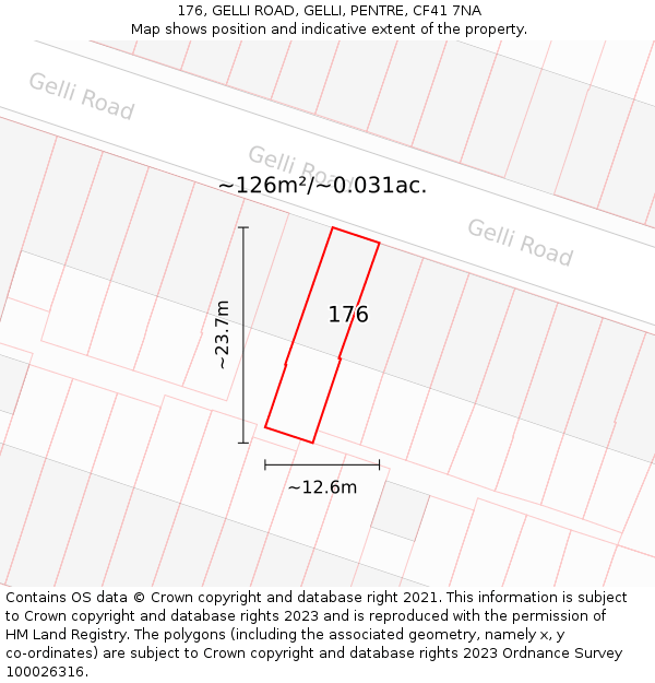 176, GELLI ROAD, GELLI, PENTRE, CF41 7NA: Plot and title map