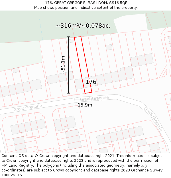 176, GREAT GREGORIE, BASILDON, SS16 5QF: Plot and title map