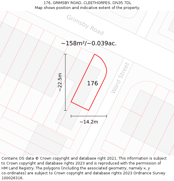 176, GRIMSBY ROAD, CLEETHORPES, DN35 7DL: Plot and title map