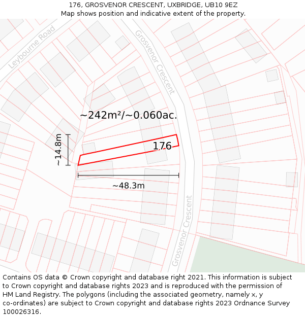 176, GROSVENOR CRESCENT, UXBRIDGE, UB10 9EZ: Plot and title map