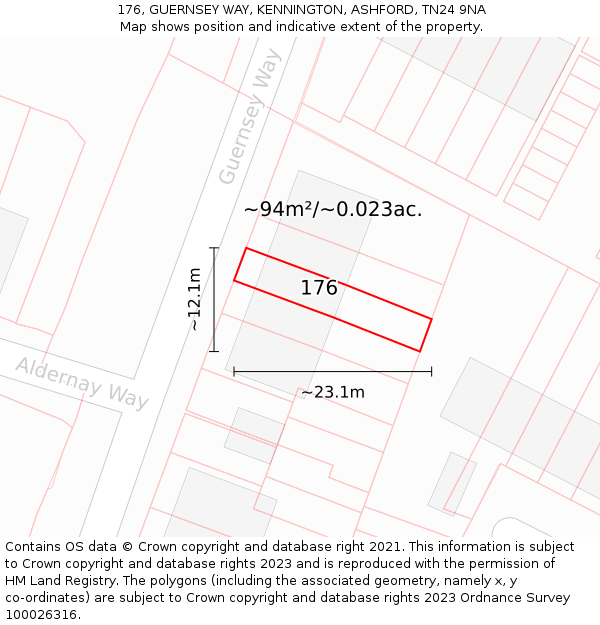 176, GUERNSEY WAY, KENNINGTON, ASHFORD, TN24 9NA: Plot and title map