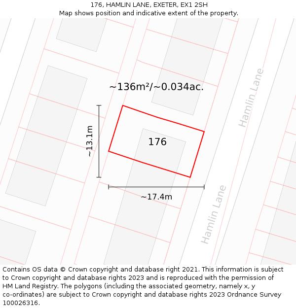 176, HAMLIN LANE, EXETER, EX1 2SH: Plot and title map