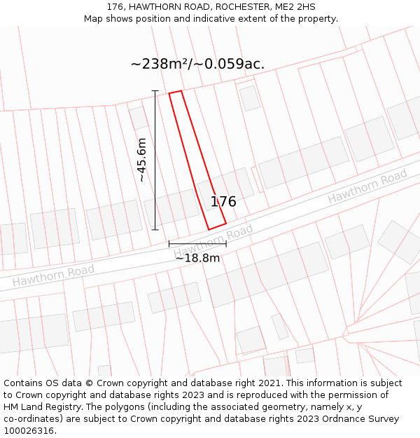 176, HAWTHORN ROAD, ROCHESTER, ME2 2HS: Plot and title map