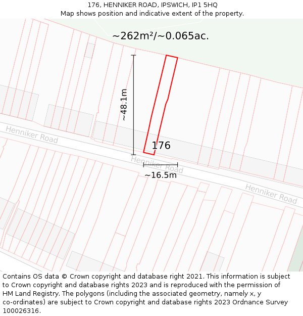 176, HENNIKER ROAD, IPSWICH, IP1 5HQ: Plot and title map